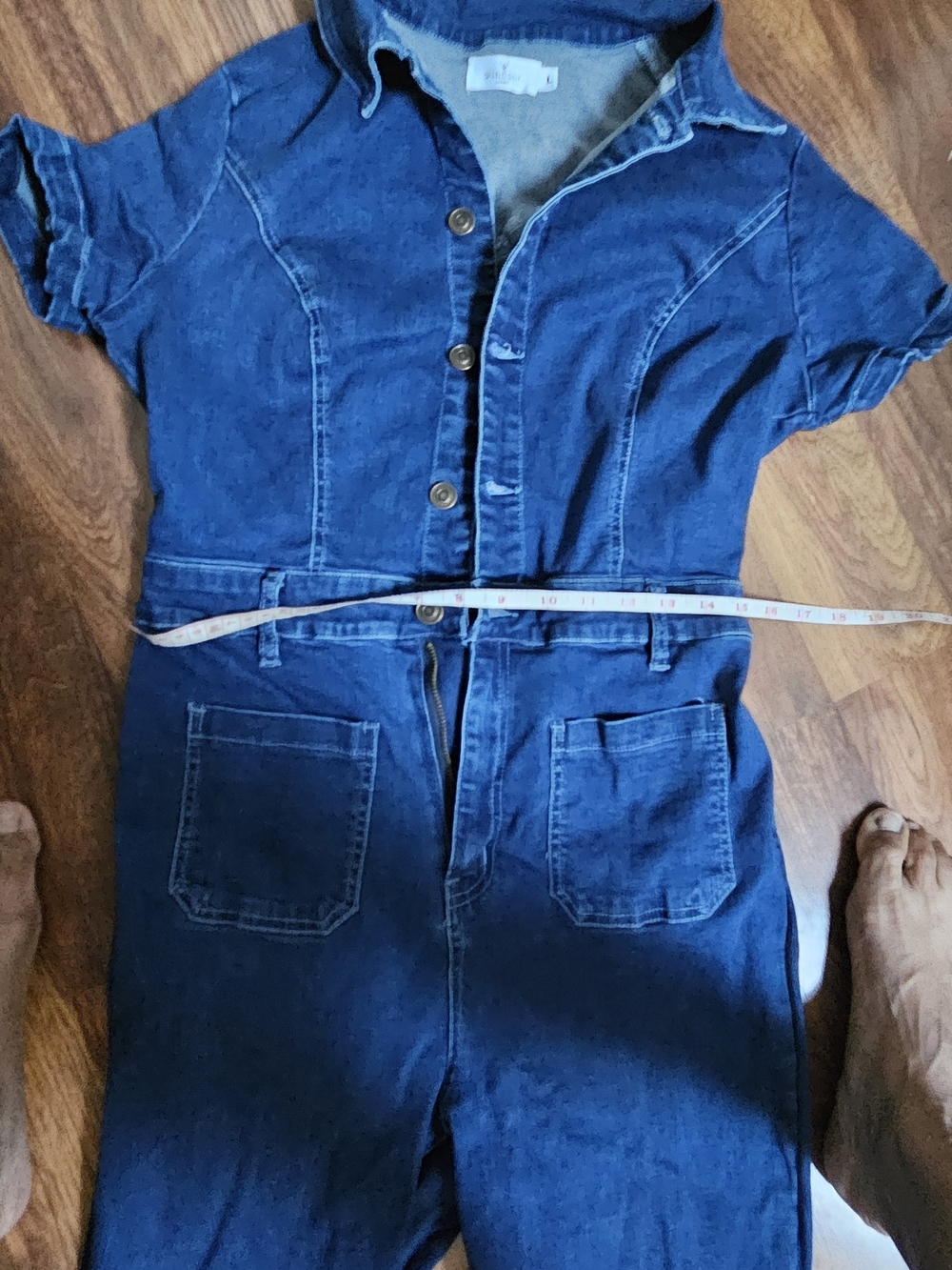Windsor Dark Blue Denim Short Sleeve Overalls Jumpsuit - Picture 6 of 8